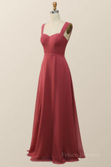 Sweetheart Terracotta Chiffon Long Bridesmaid Dress
