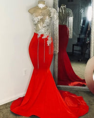 Tassel Prom Dresses, One Shoulder Prom Dresses, Mermaid Prom Dresses, Red Prom Dress