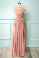 V Neck Blush Pink Chiffon Fulle Length Bridesmaid Dress