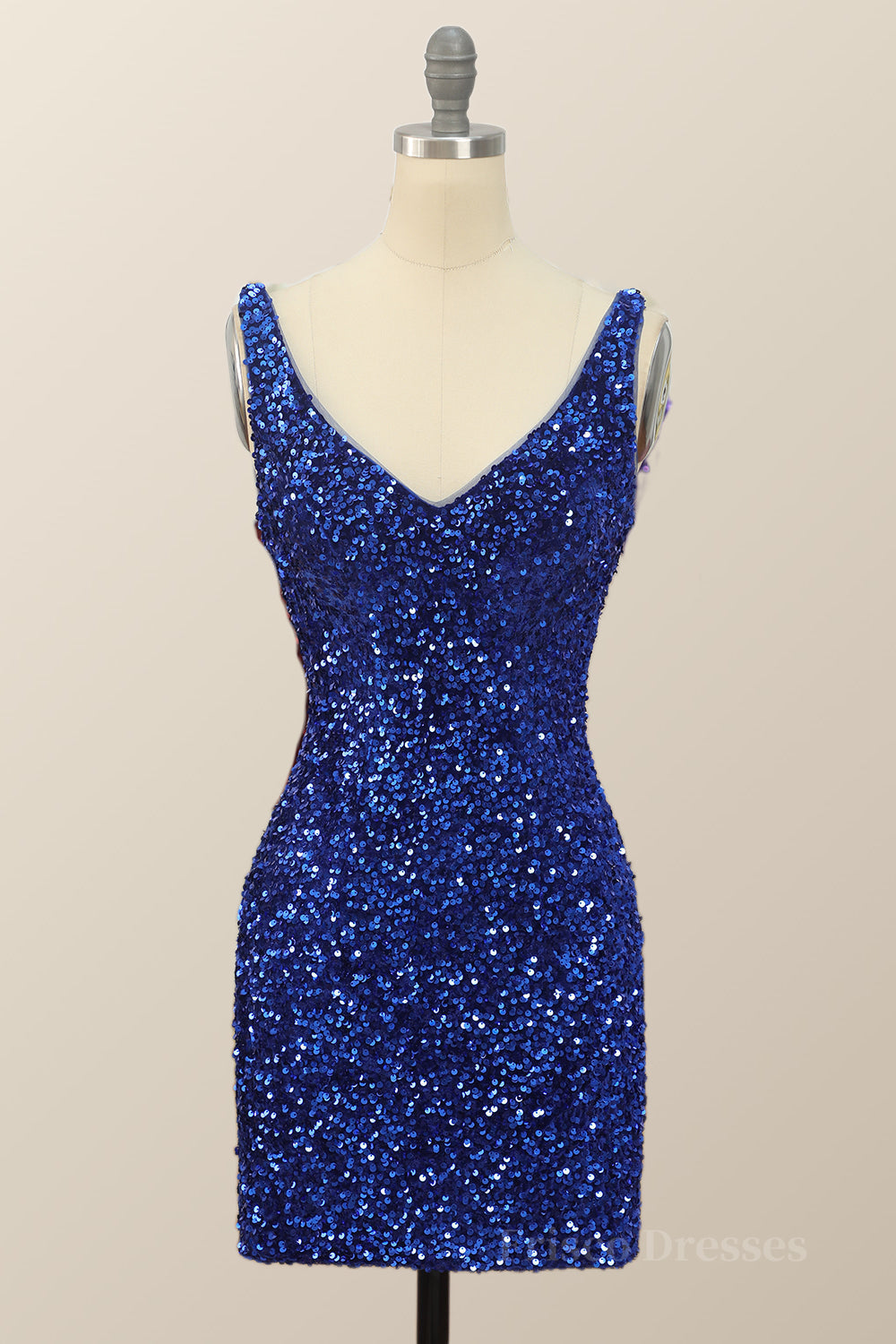 V Neck Royal Blue Sequin Bodycon Mini Dress