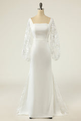 White Mermaid Long Sleeves Wedding Dress