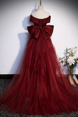 Wine Red Mermaid Long Prom Dress, Off the Shoulder V-Neck Wedding Party Dress